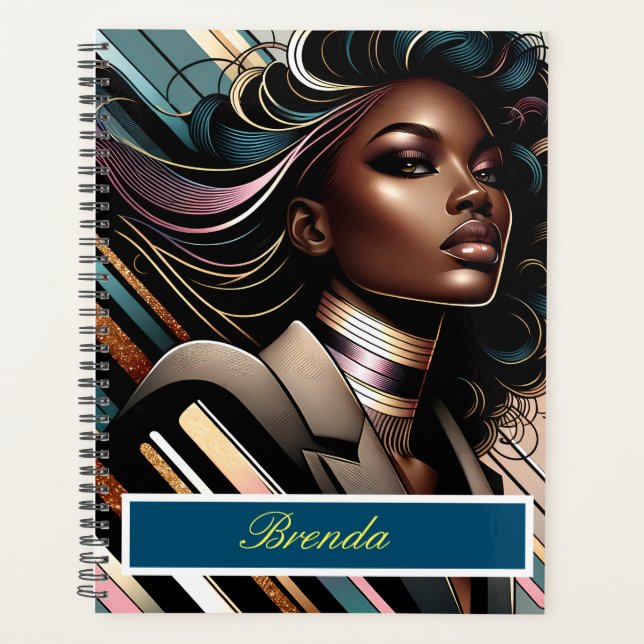 Chic African American Woman Personalisiert Planner Planer (Vorderseite)