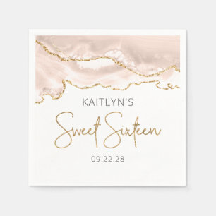 Chic Agate Elfenbein Gold Sweet 16 Geburtstag Serviette