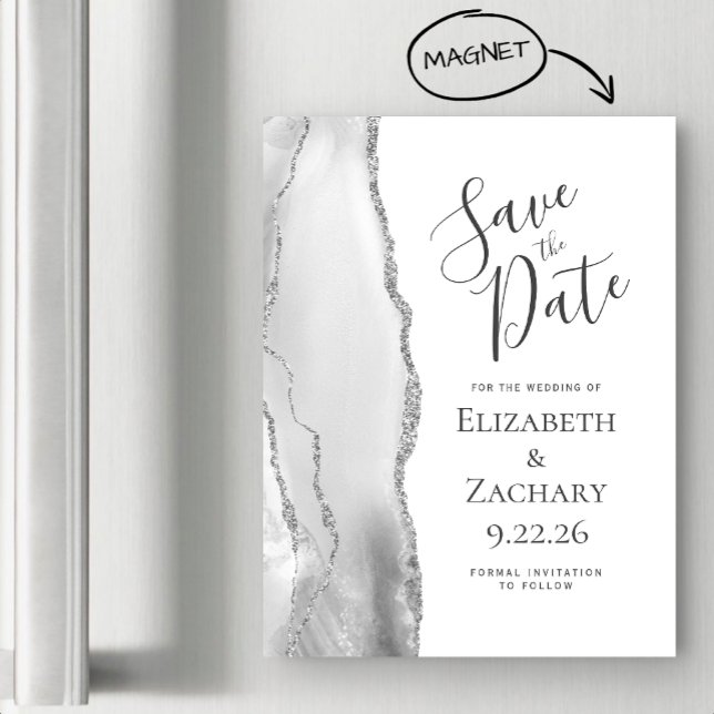 Chic Agate Gray Silver Magnetic Save the Date Magnetkarte (Von Creator hochgeladen)