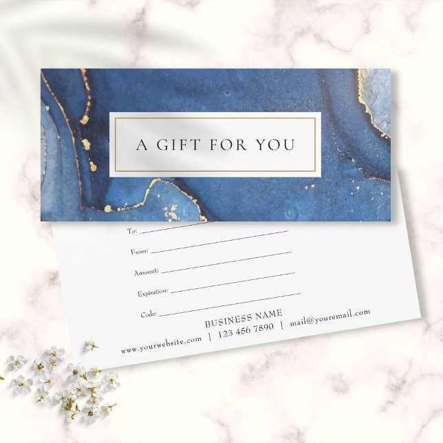 Chic Agate Marble Blue Gold Geschenkgutschein (Chic Agate Marble Blue Gold Gift Certificate card)