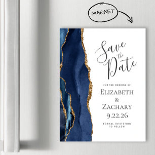 Chic Agate Navyblau Gold Magnetisch Save-the-Date Magnetkarte