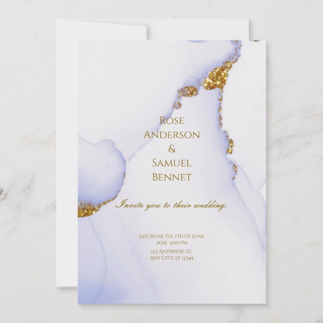 Chic Alcohol Ink Handmade Gold Wedding Invitation (Devant)