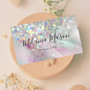 Chic Alcohol Ink Makeup Artist Holographic Glitzer Visitenkarte