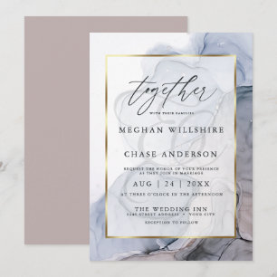 Chic Alcohol Ink Wedding Dusty Blue Einladung