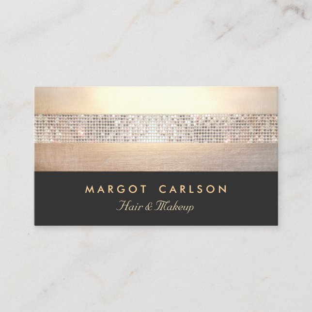 Chic and Elegante Sequin Gold Schwarz Streifen Visitenkarte (Vorderseite)