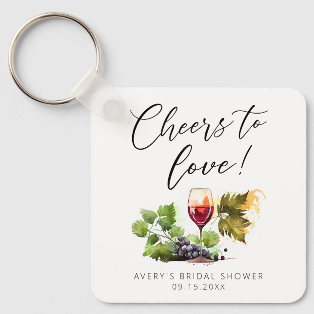 Chic Anklang an die Liebe Aquarellwein Gefallen Schlüsselanhänger (Vorderseite)