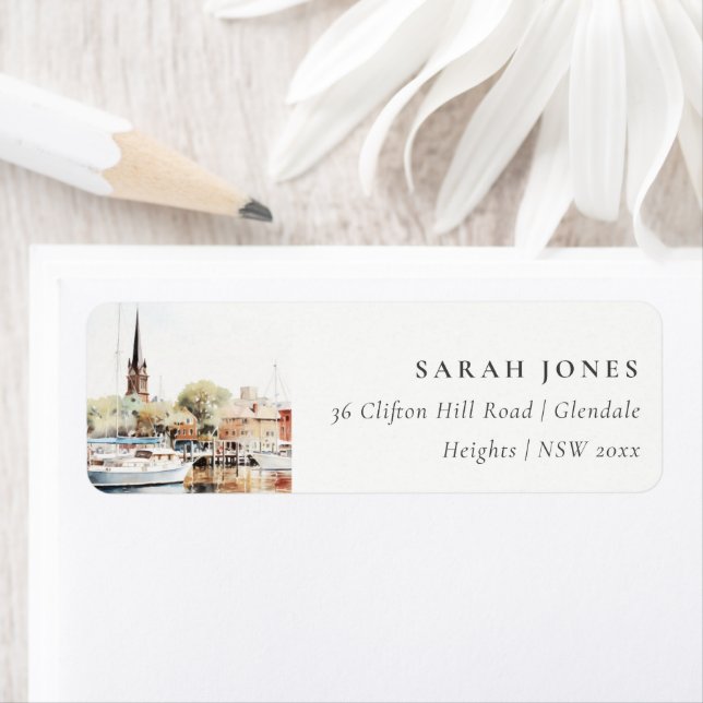 Chic Annapolis Maryland Watercolor-Adresse (Insitu)