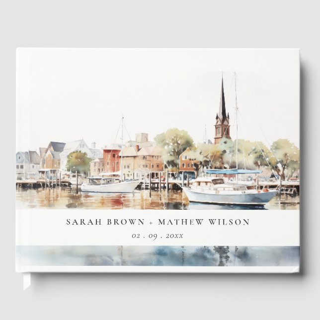 Chic Annapolis Maryland Watercolor Wedding Gästebuch (Vorderseite)