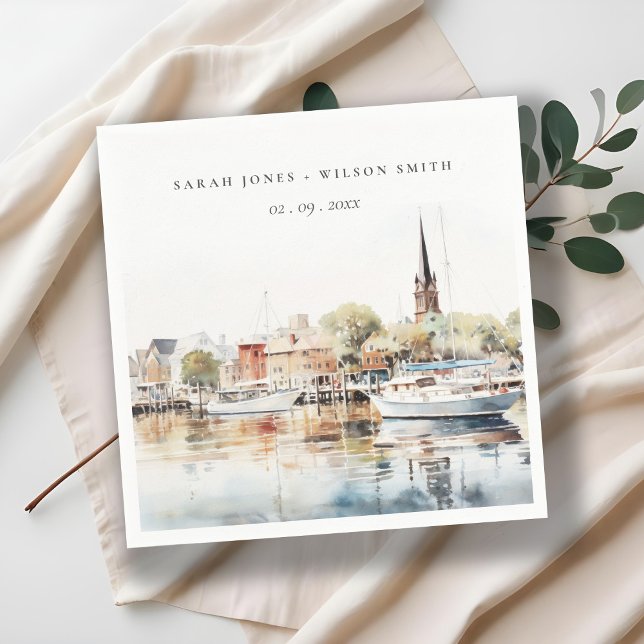 Chic Annapolis Maryland Watercolor Wedding Serviette (Von Creator hochgeladen)