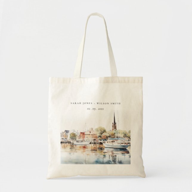 Chic Annapolis Maryland Watercolor Wedding Tragetasche (Vorne)