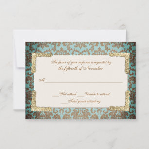 Chic Antique French Damask Look Wedding RSVP Karte
