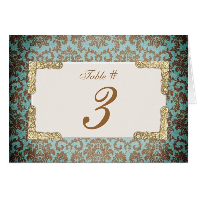 Chic Antique French Damask Wedding Tischnummer (Vorderseite (Horizontal))