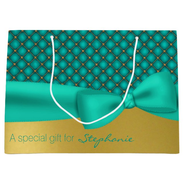 Chic Aqua and Gold Muster Custom Gift Bag Große Geschenktüte (Vorderseite)