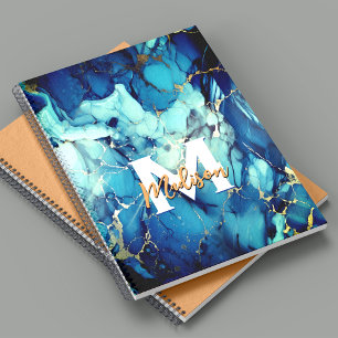 chic aqua blauer Marmor Imitate Gold Glitzer Monog Notizblock