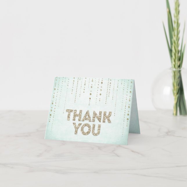 Chic Aqua Blue & Gold Glitzer Vielen Dank Dankeskarte (Vorderseite)