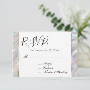 Chic Aqua Blue Lila Pearl White Wedding RSVP Begleitkarte