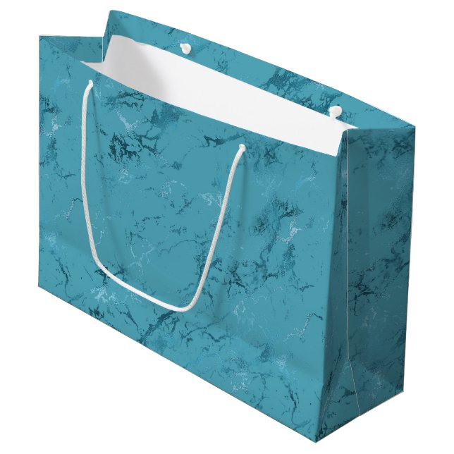 Chic Aqua Blue Marble Wedding Große Geschenktüte (Vorderseite Schrägansicht)