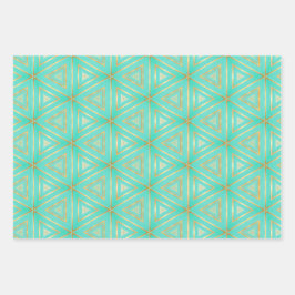 Chic Aqua Blue und Gold Geometric Geschenkpapier Set