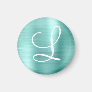 Chic Aqua Brossé Métal Blanc Monogramme Aimant