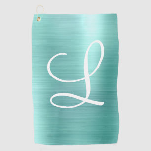 Chic Aqua Brossé Métal Blanc Monogramme Serviette 