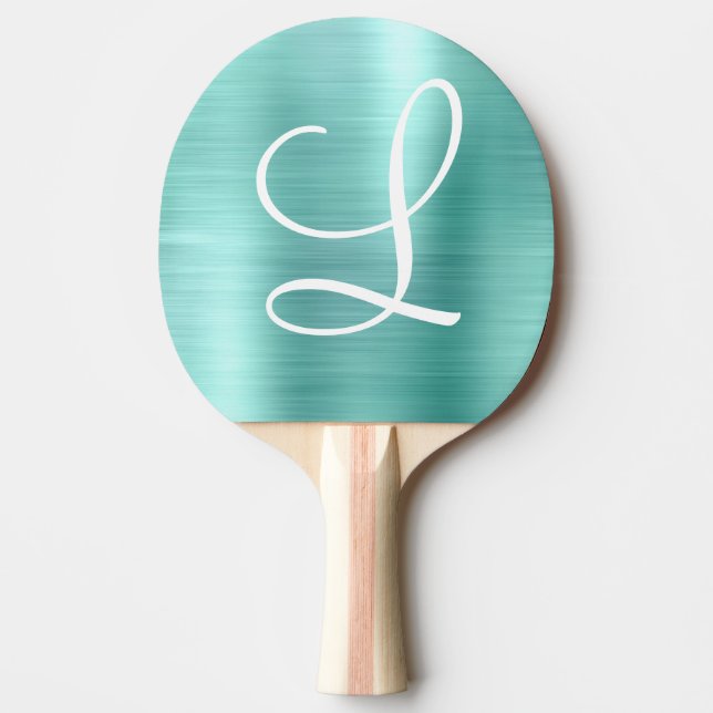 Chic Aqua Brushed Metal White Monogram Tischtennis Schläger (Vorderseite)