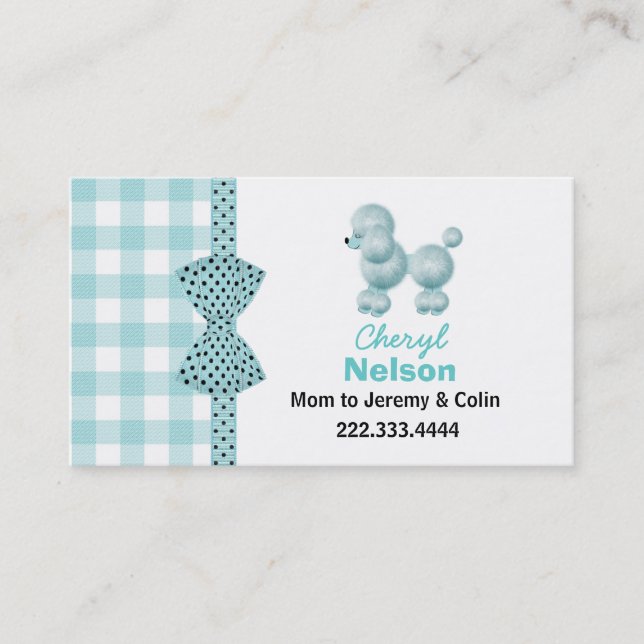 Chic Aqua French Poodle Mommy Card Telefonnummerkarte (Vorderseite)