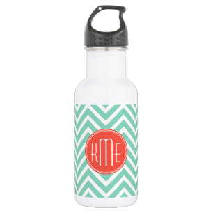 Chic Aqua Green Zickzack und Orange Custom Monogra Trinkflasche