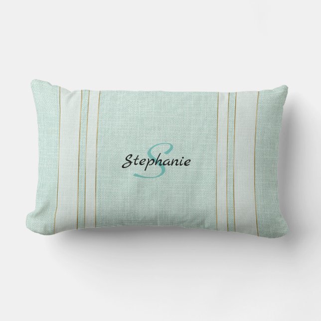 Chic Aqua Linen Look mit Monogram Lendenkissen (Vorderseite)