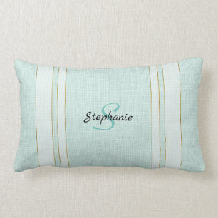 Chic Aqua Linen Look mit Monogram Lendenkissen