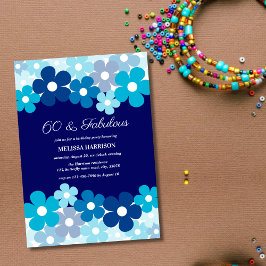 Chic Aqua Navy Blue Blume 60 Fabulous Geburtstag Einladung