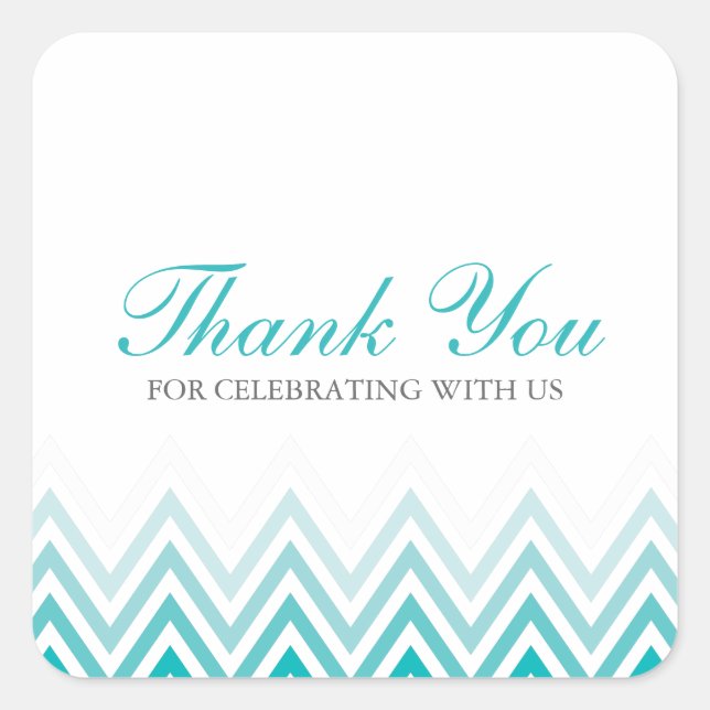 Chic Aqua Ombre Chevrons Quadratischer Aufkleber (Vorderseite)