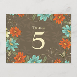 Chic Aqua Orange Creme Blumenzettel Tischnummer