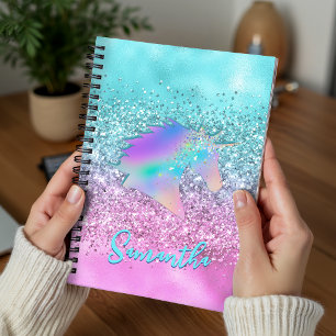Chic Aqua Pink Einhorn Glitter Glam Monogramm Planer