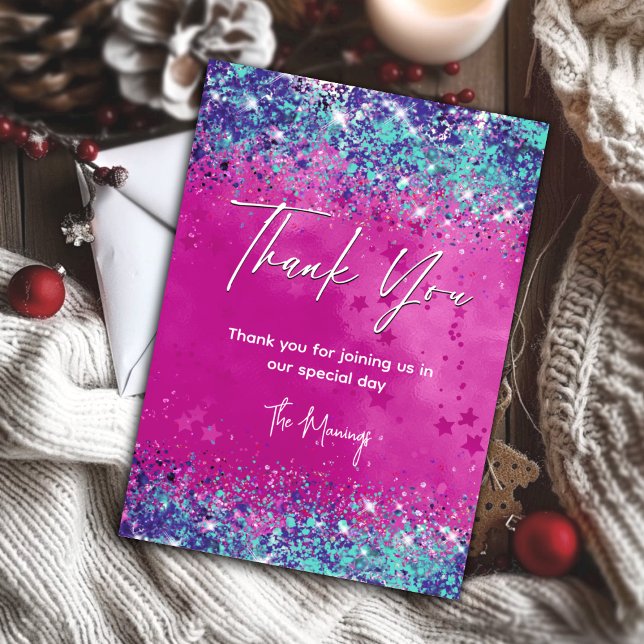 Chic aqua pink iridescent Glitzer vielen Dank Karte (Von Creator hochgeladen)