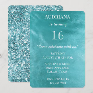 Chic Aqua Turquoise Blue Glam Birthday Einladung