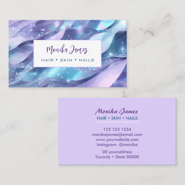 Chic Aqua und Violet Lilac Shimmer Glitzer Visitenkarte (Vorne/Hinten)