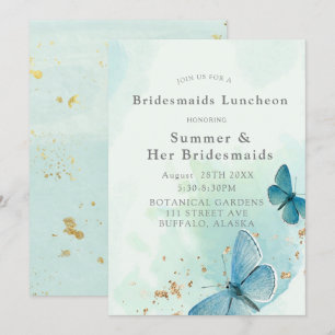 Chic Aquamarin Blue Butterflies Bridesmaids Lunche Einladung