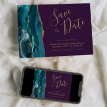 Chic Aquamarin Blue Gold Agate Save the Date Lila