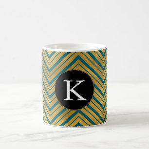 Chic Aquamarin Blue Gold Zickzack Monogram Kaffeetasse