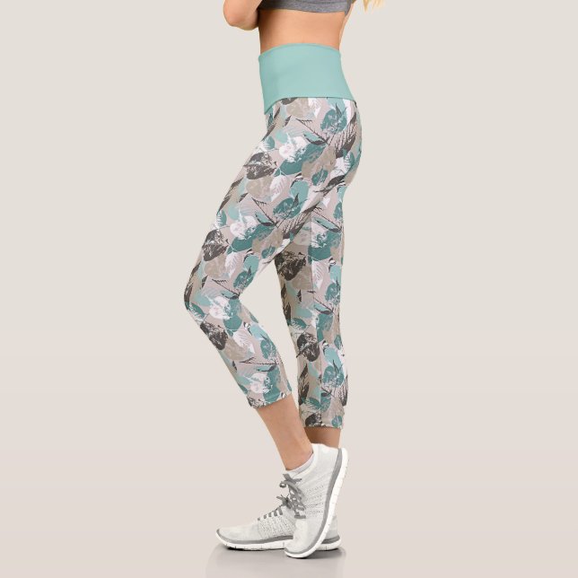 Chic Aquamarin Blue Green Taupe Brown Blätter Must Capri Leggings (Links)