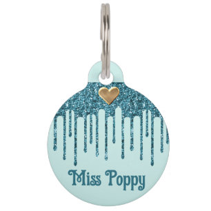 Chic Aquamarin Blue Sparkling Glitzer und Gold Hea Haustiermarke