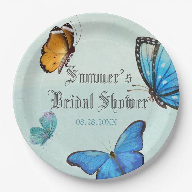 Chic Aquamarin Blue Watercolor Butterfly Wedding Pappteller (Vorderseite)