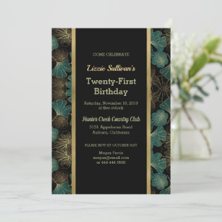 Chic Aquamarin Botanical Birthday Einladung