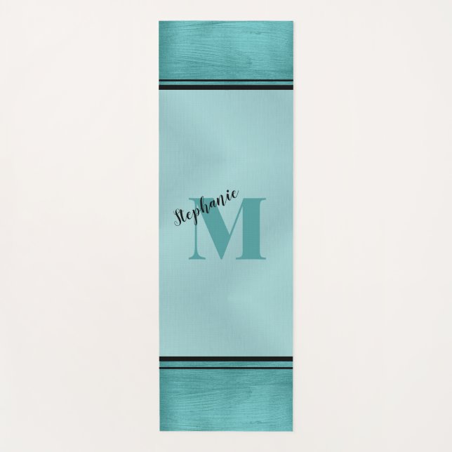 Chic Aquamarin Brushed Metal Mit Monogramm Elegant Yogamatte (Vorderseite)