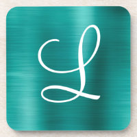 Chic Aquamarin Brushed Metal White Monogram