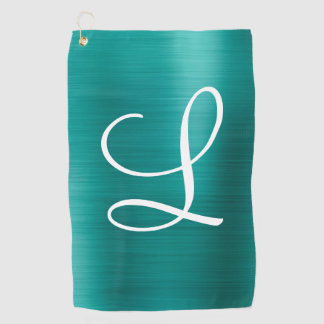 Chic Aquamarin Brushed Metal White Monogram Golfhandtuch