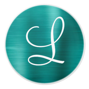Chic Aquamarin Brushed Metal White Monogram Keramikknauf