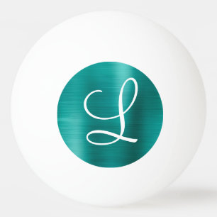 Chic Aquamarin Brushed Metal White Monogram Tischtennisball
