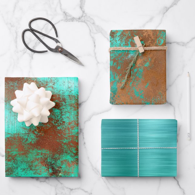 Chic Aquamarin Copper Boho Geschenkpapier Set (Vorderseite)