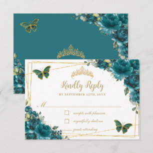 Chic Aquamarin Cyan Floral Gold Schmetterlinge Qui RSVP Karte